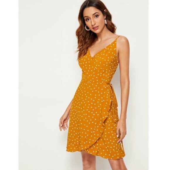 NEW Tie Waist Retro Polka Dot Surplice Dress SZ M - Picture 3 of 4